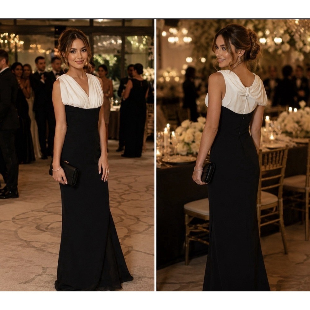 JJ's House Women's Bridesmaid Dress Size 16 Black white halter A-Line